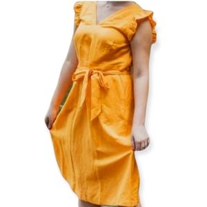 LOFT plus orange ruffle sleeve long dress Size 14